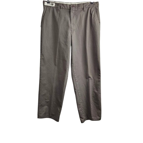 UniFirst Soft Twill Chino Flat Front Cotton Blend Gray Uniform Workwear Pants - Picture 1 of 9